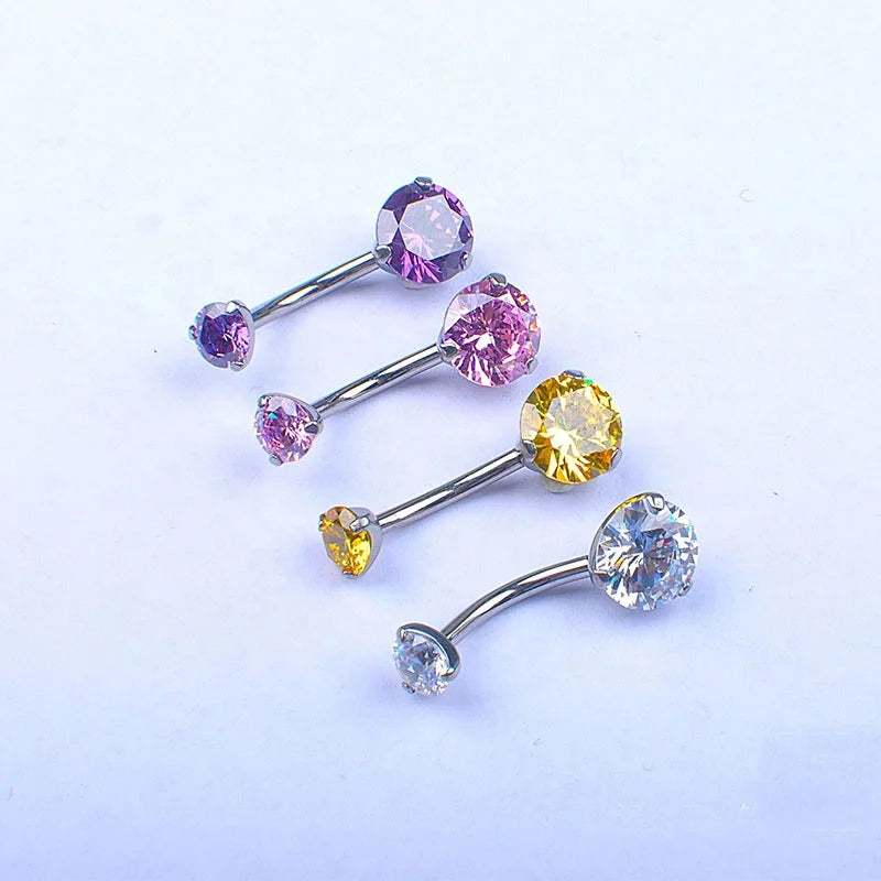 Wholesale Custom  G23 Titanium Internally Threaded  Prong Set Zircon Double  Navel  Belly Button Ring Body Piercing Jewelry