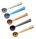 2 In1 Stainless Steel Coffee Spoon Scoop Clip  with Sealing Bag Clip for Coffee Bean Ground Coffee Protein Powder