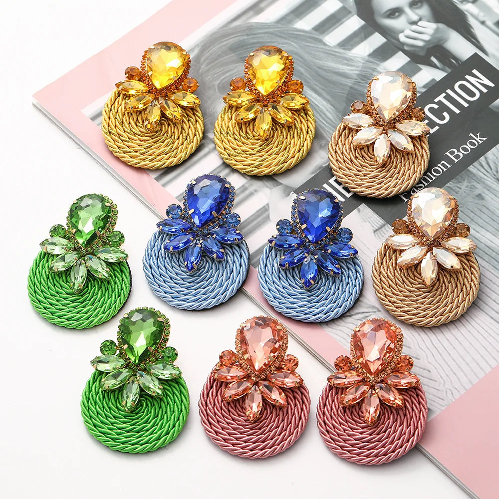 2026 High-quality Colorful Crystal Earrings Ethnic Rhinestone Handmade Round Drop Earring Summer Jewelry Accessories for Women