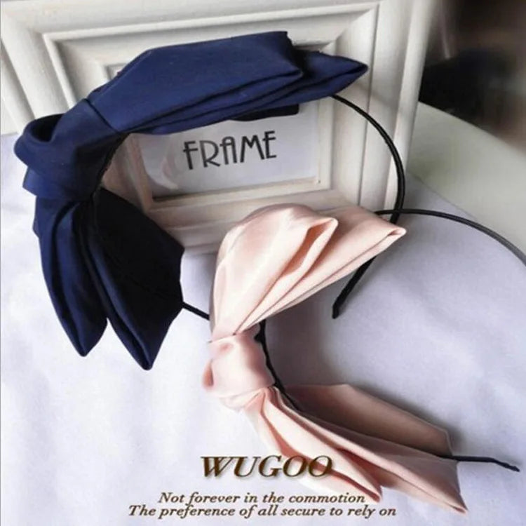 ShangHai Wholesale Korean and Japanese Sweet Solid Tops Large Satin Bow Headband Fabric Bow Headband Hair Accessories