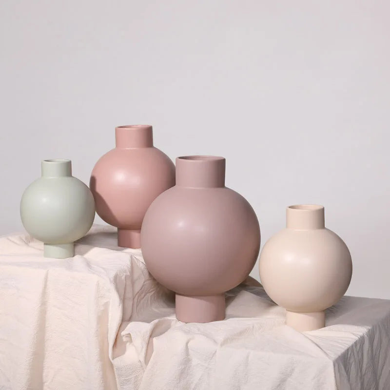 Wholesale Nordic Modern Cylinder Morandi Glazed Circular Shape Colorful House Room Home Decor Flower Arrangement Ceramic Vase
