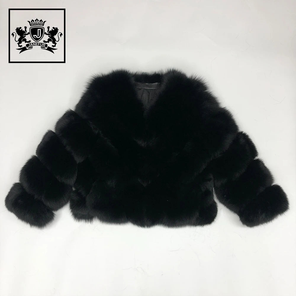 2023  Women Winter Black Fox Fur Cropped Coat Large Size Fluffy Warm  Jacket
