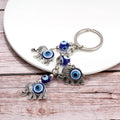 Wholesale Charm Antique Silver Plated Elephant Pendant Blue Turkish Evil Eye Keychain Accessories for Bag Key
