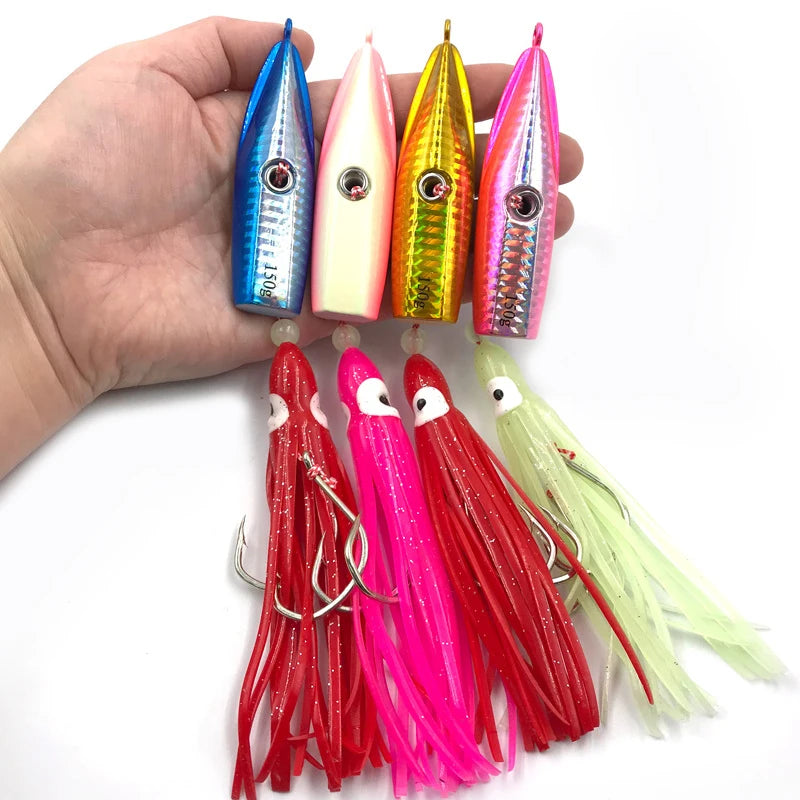 Saltwater Fishing Lure 40g to 200g  Artificial Bait Metal Head Skirts Lures Octopus Slow Jig Inchiku Jigging Squid Lures