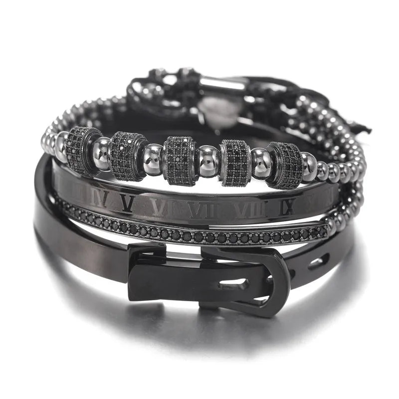 Douvei 4pcs/Set Hot Men Titanium Steel Roman Numeral Bracelet Horseshoe Buckle Bangles Pulseira Bileklik Luxury Handmade Jewelry