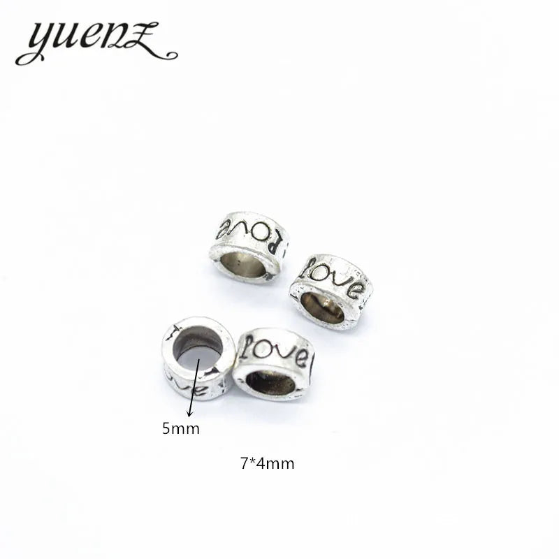 Antique Silver Color love Big Hole Beads Spacers Beads Fit European Charm Jewelry Accessories DIY Findings R73