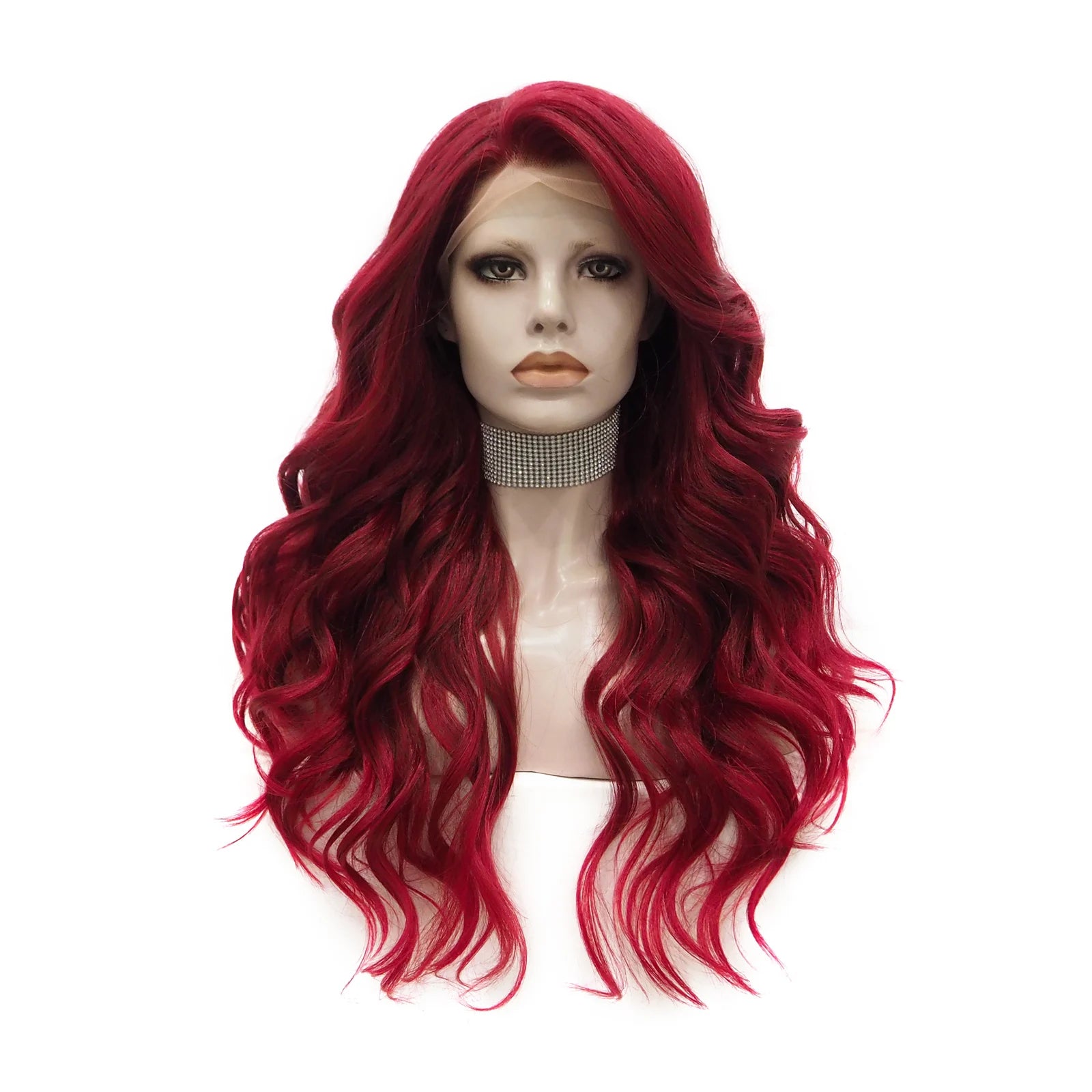 Celebrity Wholesale 26inch  Red Color  Curl Popular Futura Synthetic Wigs Heat Resistant Frontal