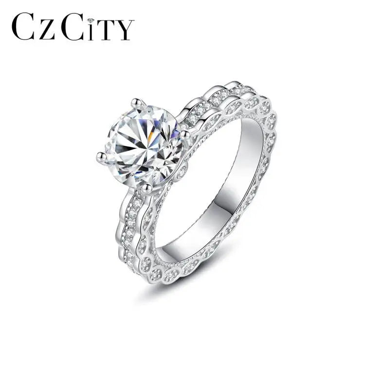 CZCITY Silver Design Girl Moissanite White Gold Plated VVS Engagement 925 Test Positive Gemstone Diamond Ring