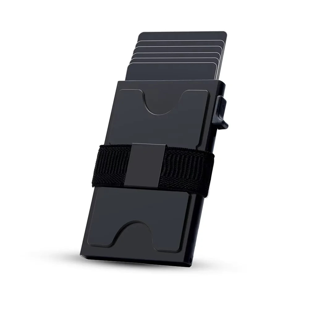 Minimalist Aluminum Alloy Pop-up Card Holder with RFID Blocking Money Strap Wallet for Holding Business Cards and Cash