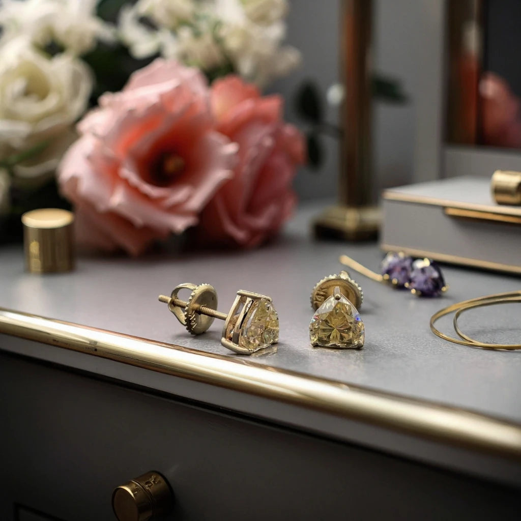 Yellow Gold Moissanite Heart Cut Solitaire 14k 18k Stud Diamond Earrings Screw Back Bridal Earrings Jewelry Women