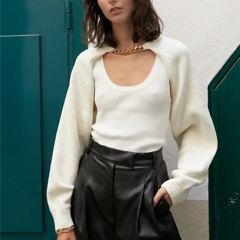 Tong Sheng Custom Arm Warmer Sweater Set Cotton Acrylic Ladies Girls Womens Knit Bolero Sweater Tops Set