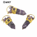 WT-P1580 Wholesale Natural Real Stone Amethyst Spirit Point Pendant Gorgeous Gold Electroplated Amethyst Point Pendant