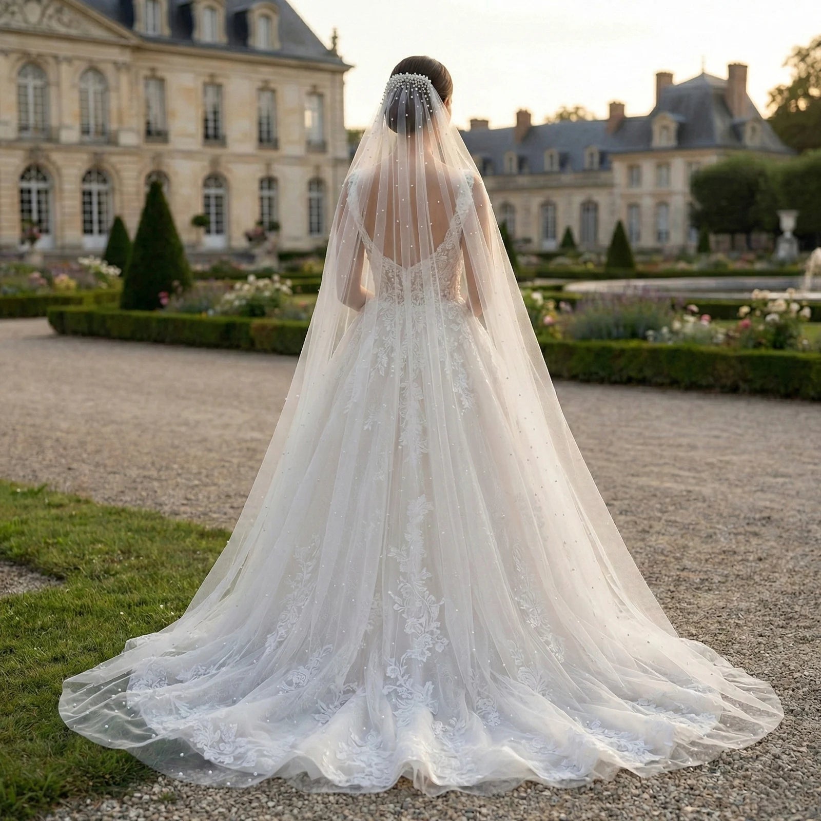 YouLaPan V172 Bridal Cathedral Veil Elegant Women Veil Single Layer Top Pearl With Comb Veil White Ivory Wedding Accessories