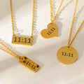 Non Tarnish 18K Gold 11:11 Angel Number Necklace for Women Girls Fashion 1111 Engraved Square Bar Coin Heart Pendant Necklace