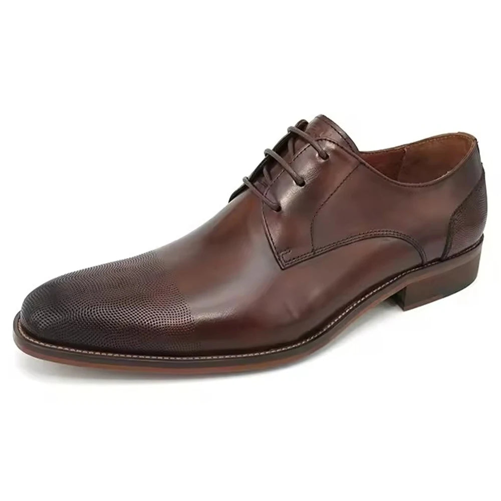 Luxury Italian Genuine Leather Derby Shoes Men Spring Autumn Dress Leather Shoes Brown Business Chaussures Homme