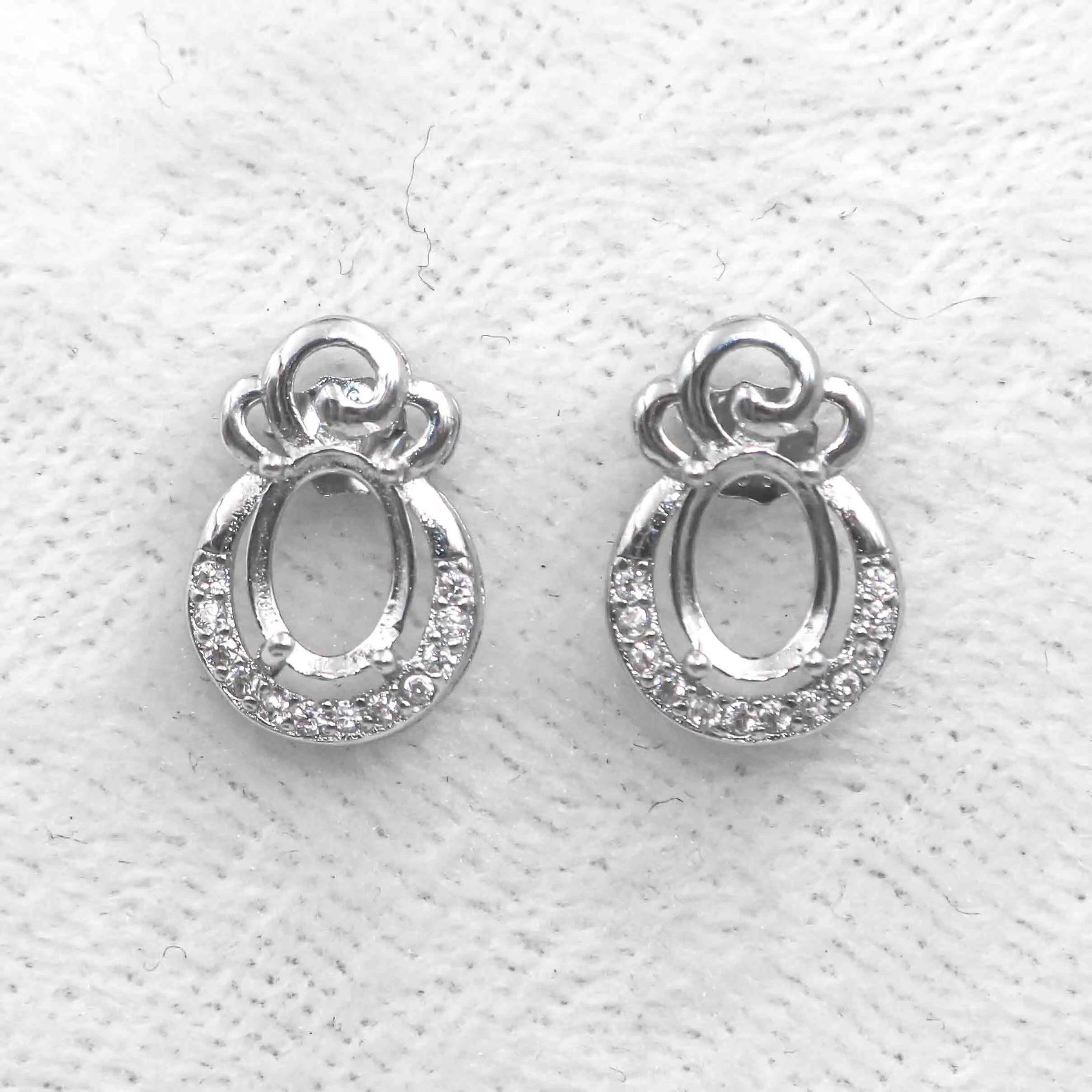 Sterling Silver 5*7mm Semi Mount Stud Earrings Empty Frame Support Blank Setting S925 Base Without Center Stone for DIY Inlay