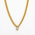 Joolim Jewelry Stainless Steel Chunky Curb Chain Single Zirconia Pendant Necklace Trendy Jewelry Wholesale Gold Chain Necklace MegaBDM