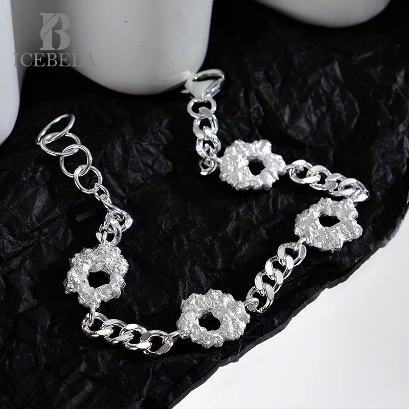 ICEBELA Jewelry 925 Sterling Silver 2023 Hot Sale Simple Minority Irregular Texture Flower Bracelet for Women