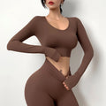 Women's Plus Size Solid Color Long Sleeve Yoga Crop Tops-Sweat-Wicking Breathable Quick Dry Spandex/Nylon Athletic Apparel