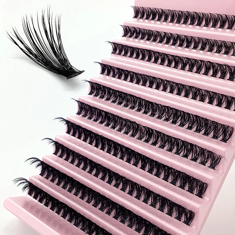 Custom Logo 8-16mm Individual Cluster Fan Lashes Handmade Segmented Pre Glued D Curl DIY Cluster Extension Kit