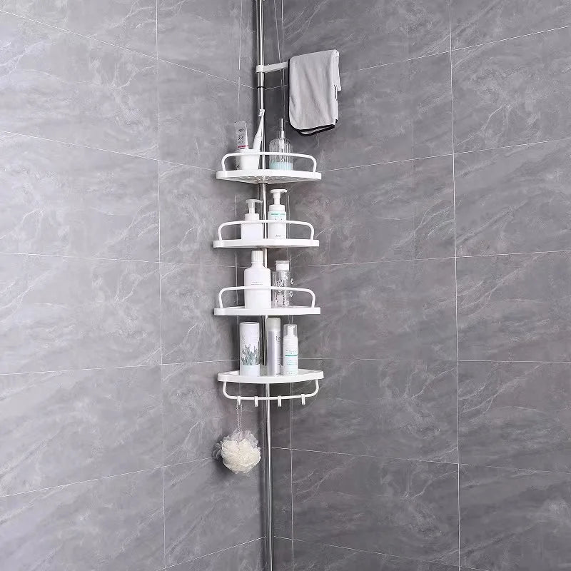4 Floors Scalable Lightweight Wall Mounted Corner Bathroom Shelves with Stainless Steel White 2.6m for Storage