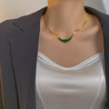Retro Square Green Zircon Necklace for Women Stainless Steel Necklace Girls Wedding Engagement Jewelry