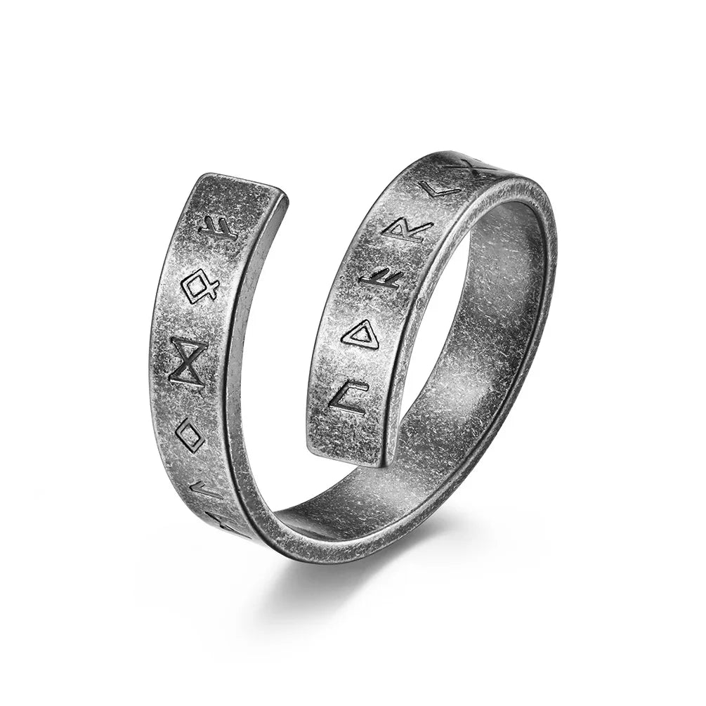Wholesale Vintage Jewelry Norse Viking Rune Open Cuff Ring for Men Stainless Steel