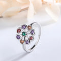 Hot Sale 925 Sterling Silver Round Disc Fancy Color Diamond Mixed Color Birthstone Ring for Women