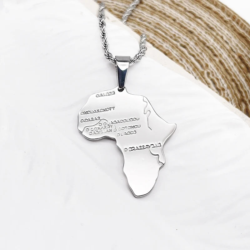 Custom Designed Vintage Stainless Steel Africa Map Pendant Necklace for Men & Women 18K Gold Plated Christmas Gift