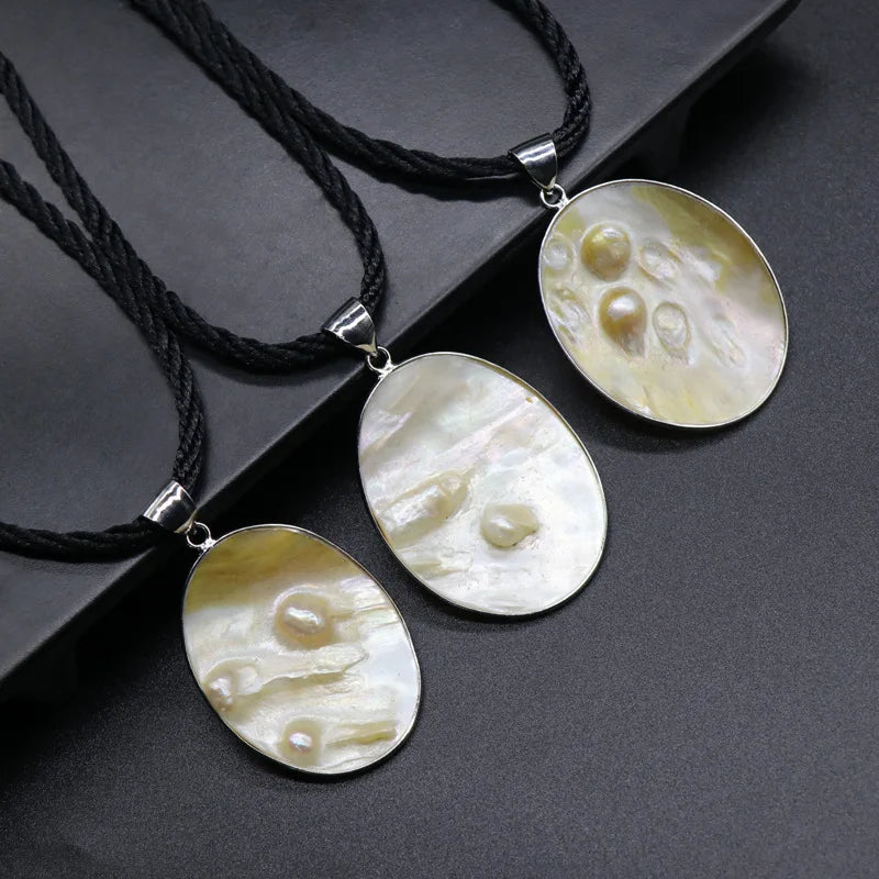 Huiying Gold Head Pave Charm Baroque Freshwater Pearl Pendants White Shell Egg Shape Healing Crystals Stone Necklace jewelry