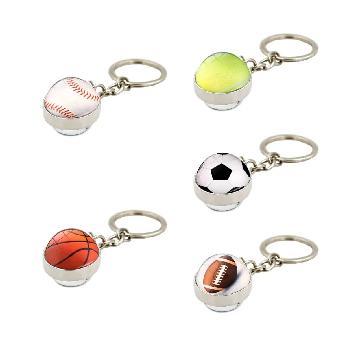 Sports Design Baseball Softball Football Basketball Soccer Volleyball Bowling Billiards Golf Tennis Crystal Cabochon Key Chain