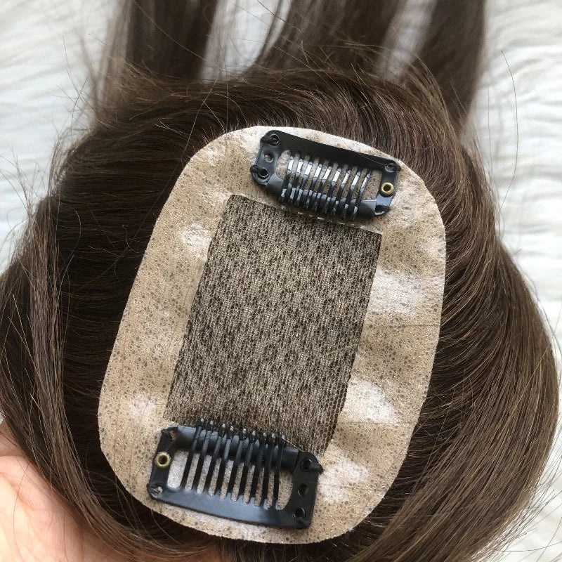 Dark Brown Remy Hair Topper Hair for Women Silk Base Hair Piece Toppers with Clips Ready to Ship