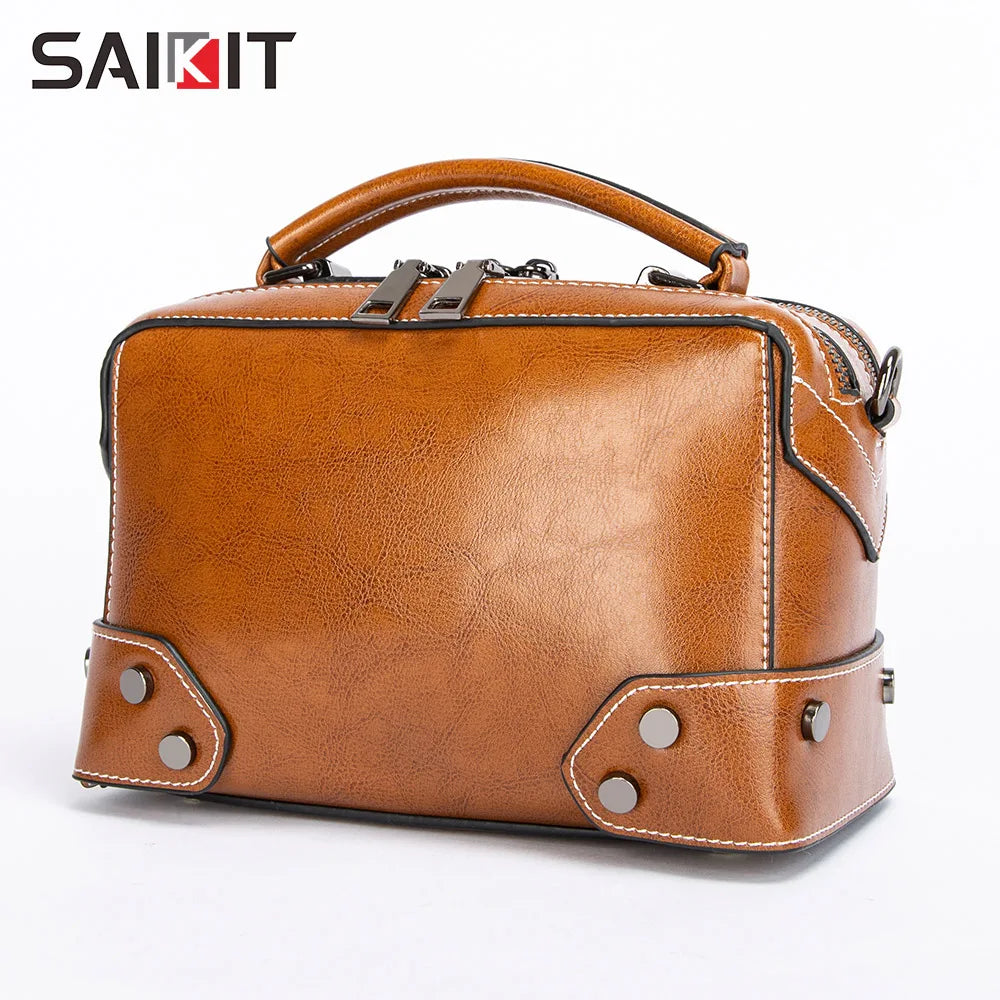 2019 New Fashion Ladies Shoulder Hand Bags for Woman Genuine Cowhide Leather Bags Rivet Retro Handbags MegaBDM