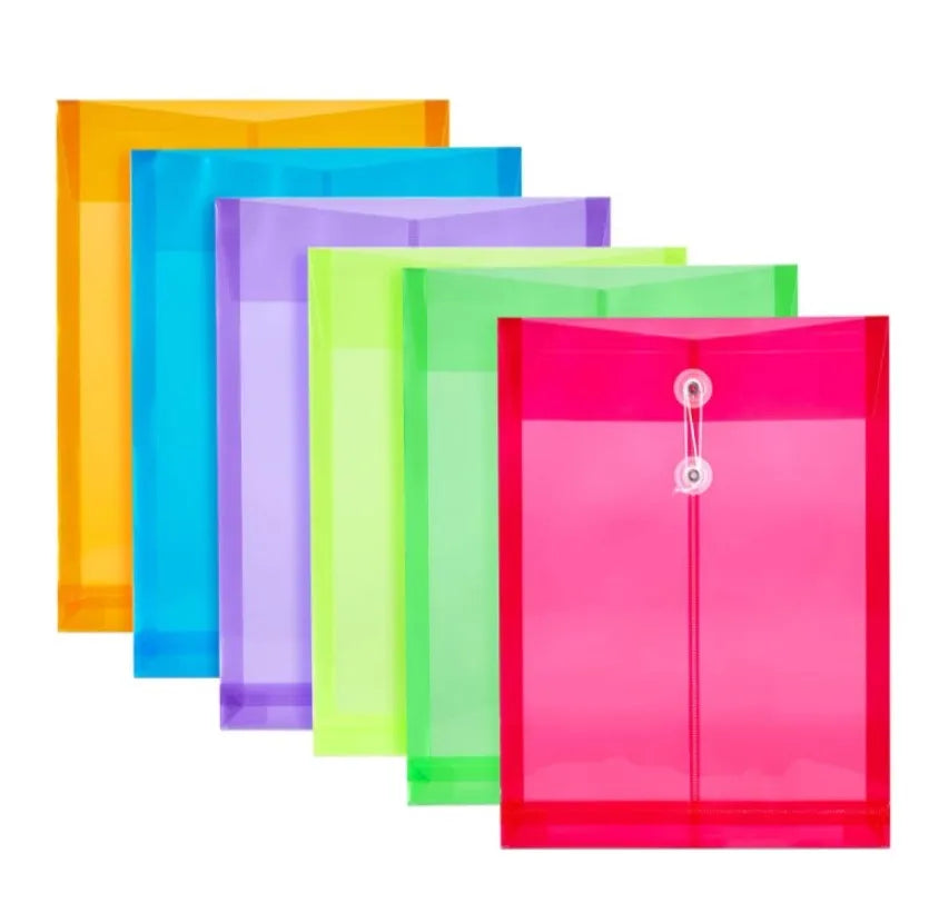 Clear Poly Envelopes with String Closure Transparent Envelope Folders with Top Opening Reusable Plastic File Folders