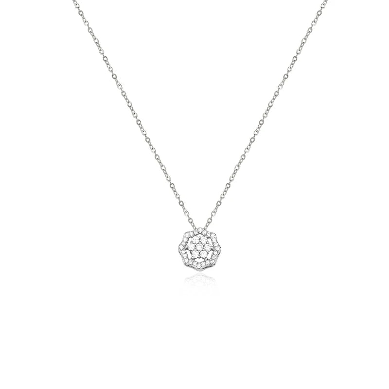 New 925 Sterling Silver Simple Inlaid Cz Platinum Plated Round Pendant Female Necklace Jewelry
