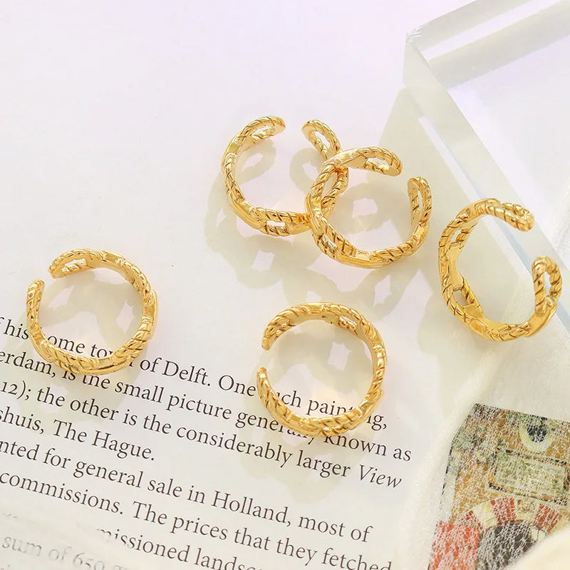 Ins Dainty Women Rings Jewelry Stainless Steel Open Adjustable Rings Gold Chain Ring