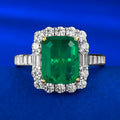 925 Sterling Silver Simulated Emerald 2-Carat Cluster Set with Zircon Ring for Women