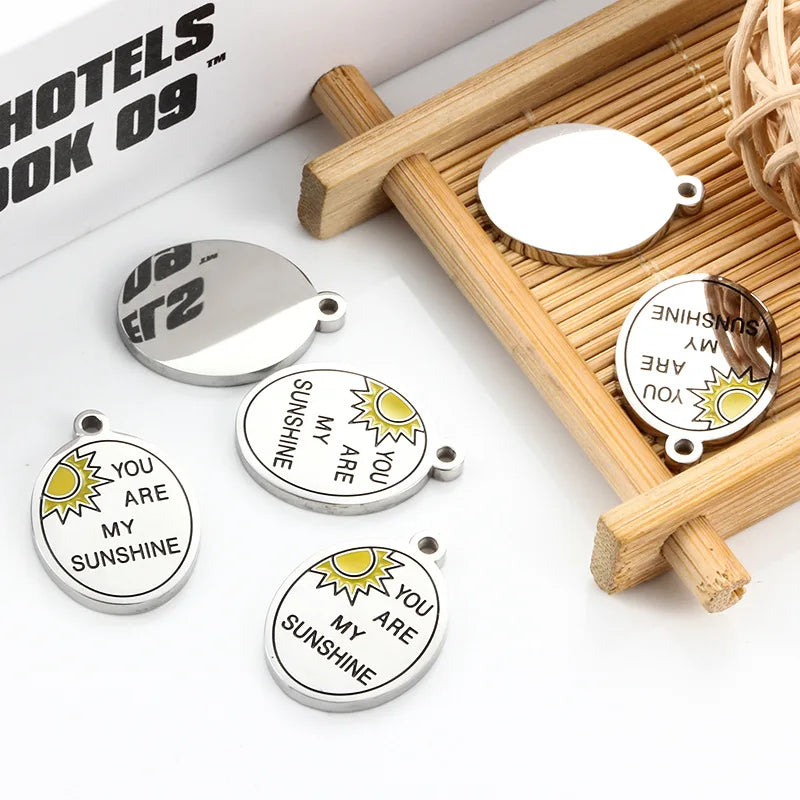 Diy Enamel Sun Moon Stamping Blank Tag Charms 304 Stainless Steel Pendants Metal Charms for DIY Jewelry Making