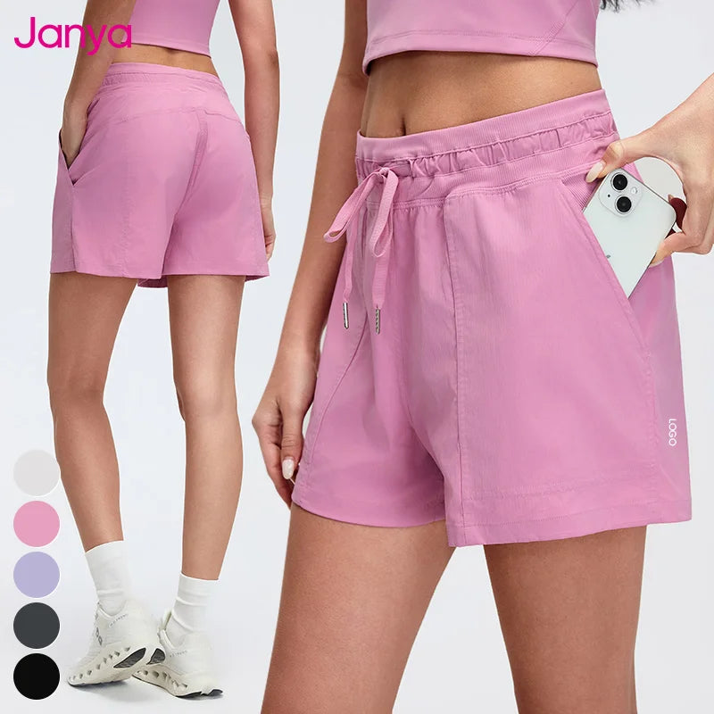 Janya New Quick Dry Solid Gym Shorts Breathable Sportswear Elastic Waist Clothing Pockets Casual Ice Silk Drawstring Shorts MegaBDM