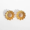 2023 New Arrival Wholesale Fashion Jewelry Retro Gold Full Diamond Sunflower Earrings Real Gold Flower Zirconia Stud Earrings