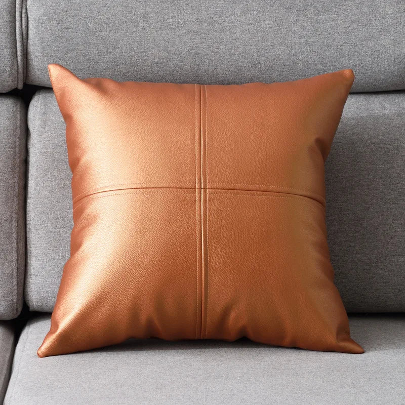 White Brown Leather Decorative Sofa Throw Pillow Covers Linen Cushion Case with Striped Leaves Pattern for Home Decor Hotels