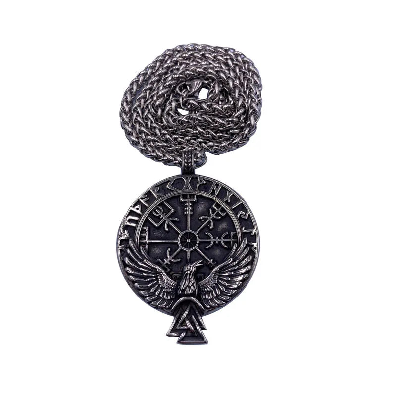 Hot Selling Nordic Viking Raven Rune Compass Amulet Stainless Steel Pendant Necklace Men's Gift