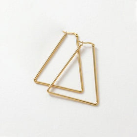 QIAOREN 12332 Waterproof Tarnish Free Triangle Hoop Earrings Gold Stainless Steel Sleek 3-Sided Triangular Latchback Hoops US EU
