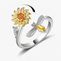 DAIHE Fashion Jewelry Solar Flower Bee Rotating Rotation Rings Copper Zircon Decompression Anxiety Sunflower Fidget Ring