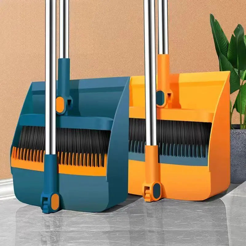 Long Handle 2-in-1 Broom and Dustpan Combo with Cleaning Teeth Indoor Outdoor Home Use Set