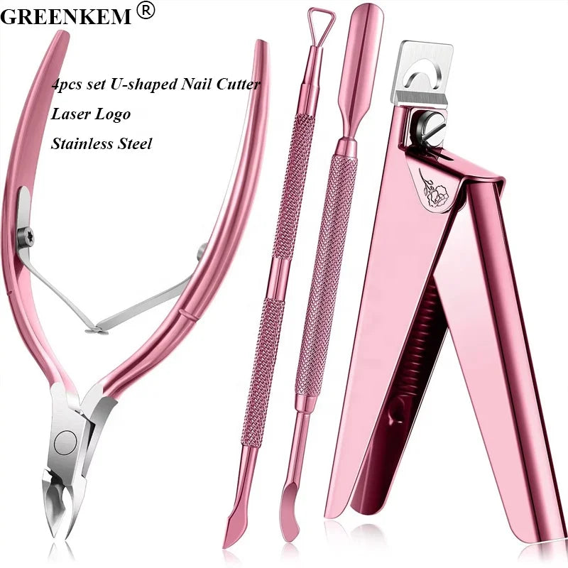4Pcs Set Nail One Line Ribbon Cutting Titanium French U-shaped Nail Scissors Stainless Steel Nail Tip Cutter
