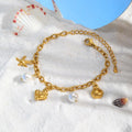 X184 Wholesale Fashion Stainless Steel Summer Ocean Style Charm Bracelet Gold Plated Pearls Shell Starfish Pendant Bracelet
