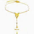 Elegant Stainless Steel Imitation Pearl Cross Pendant Bracelet.Rosary Bracelet | 4mm