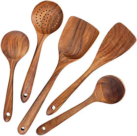Durable Non-stick Kitchenware Guansen Teak Wood Cooking Tools Spoon Spatula Utensil Set