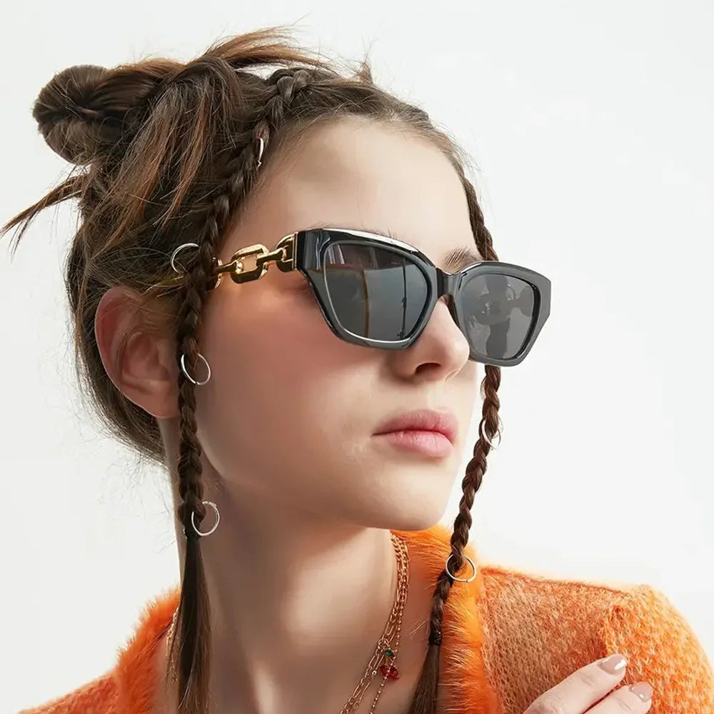 2023 NEW Designer Personalized Golden Chain Sunglasses Polygonal Sunshade Women Men Sunglasses